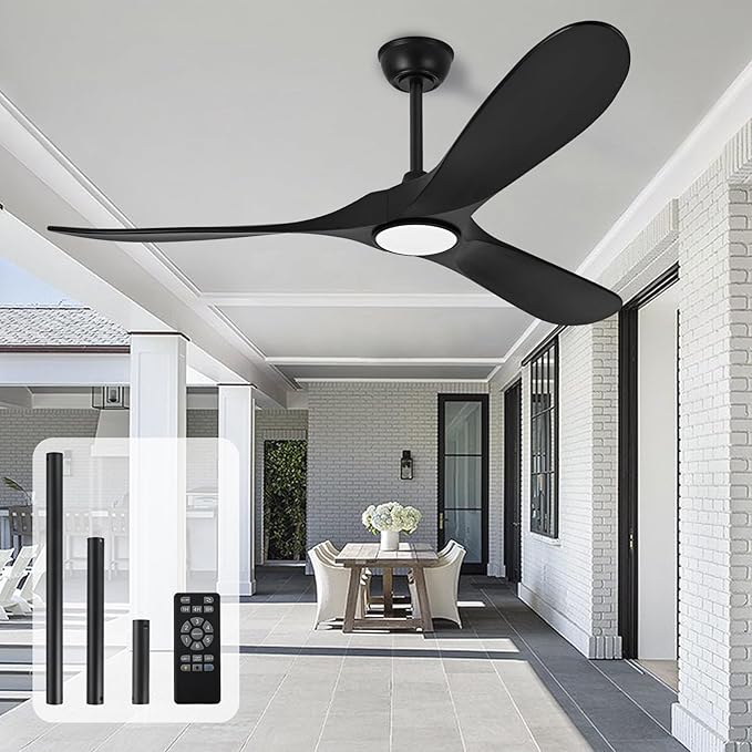 heimo 72 Inch Black Ceiling Fan with Light and Remote, Wood Outdoor Ceiling Fans with Lights Dimmable for Bedroom Living Room Patios Proch Office Rustic Extra Large High Cfm Exterior Fan