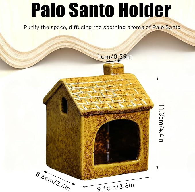 Ceramic Mini Chiminea Palo Santo Burner | Sage & Incense Cone Holder | Stable Smudge Bowl for Zen Altar, Meditation, Yoga | Home Decor & Gift (Yellow)