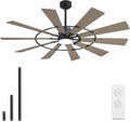 WINGBO 72" Windmill Ceiling Fan with Lights, 3 Downrod, 6-Speed Reversible DC Motor, 3CCT, 10 Blade Indoor Farmhouse DC Ceiling Fans for Kitchen Bedroom Living Room Patio, Matte Black and Grey