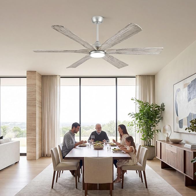 60 Inch Smart Outdoor Ceiling Fan with Light, Remote/Alexa/App Control, ETL Listed Quiet DC Motor, 8268 CFM High Airflow, 6 Modern Solid Wood Blades, for Indoor Living Room Bedroom, Covered Patio