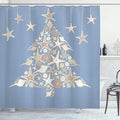 Ambesonne Christmas Shower Curtain, Nautical Elements Sea Life Theme with Noel Tree Winter Season, Cloth Fabric Bathroom Decor Set with Hooks, 69" W x 75" L, Beige Cream