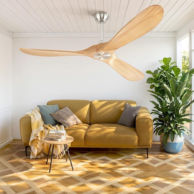 52" Ceiling Fans Without Lights, Solid Wood Ceiling Fan with Remote Control No Light, Modern Ceiling Fan with 3 Blades, Indoor Outdoor Ceiling Fans for Patios, Gazebo(Nature Wood)