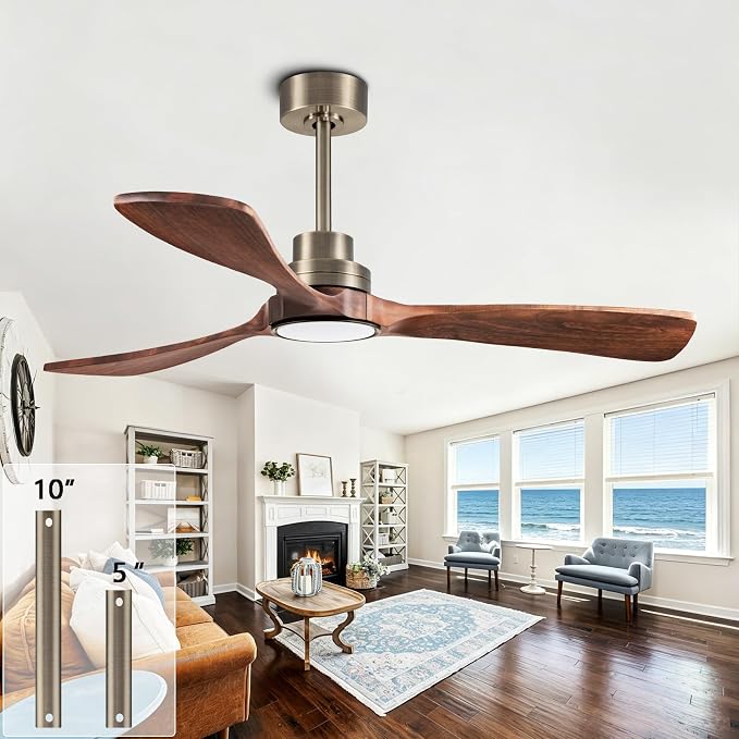 52inch silent ceiling fan with remote control, in antique bronze and walnut | 3CCT, mobile app, full memory function, for use in living rooms, dining rooms, bedrooms, offices, balconies, and outdoors.