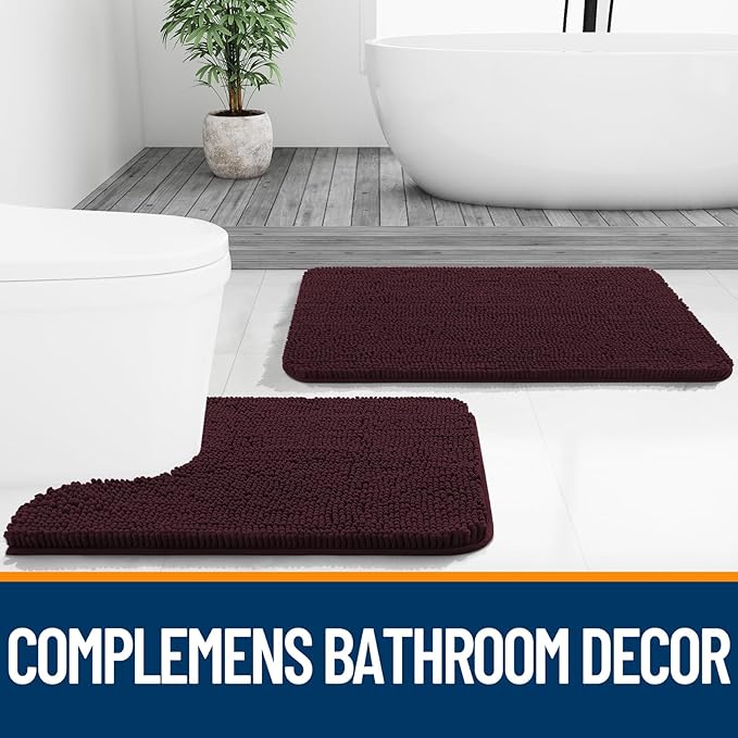 OLANLY Bathroom Rugs 32x20, Extra Soft Absorbent Chenille Bath Rugs, Rubber Backing Quick Dry, Machine Washable Bath Mats for Bathroom Floor, Tub and Shower, Home Decor Accessories, Black Cherry