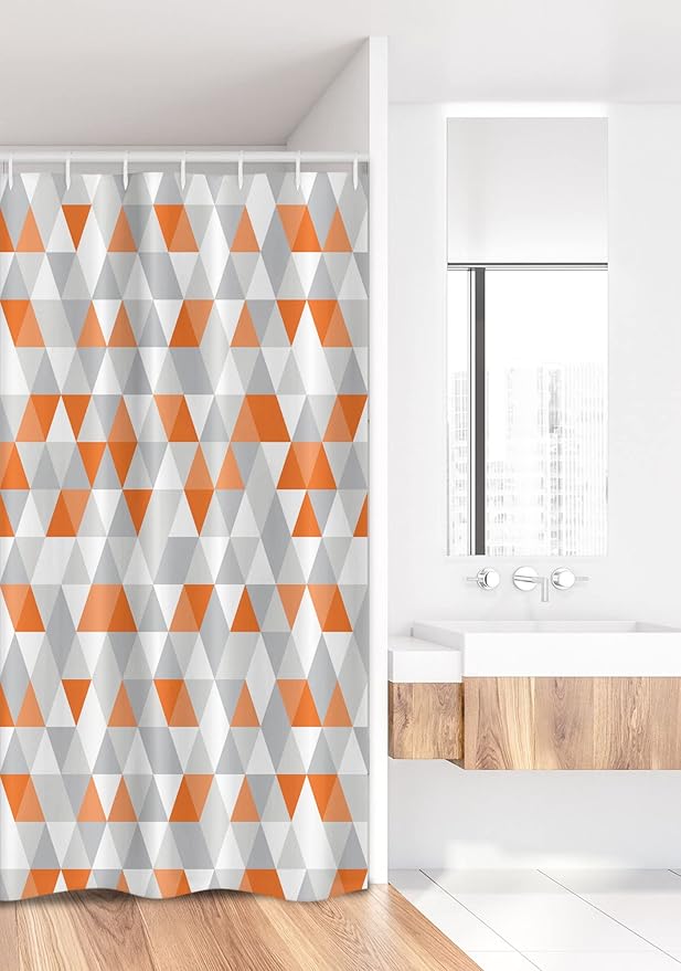 Ambesonne Geometric Stall Shower Curtain, Triangles Argyle Like Polygonal Pattern Modern Look Zigzag Ornament, Fabric Bathroom Decor Set with Hooks, 36" W x 72" L, Orange Salmon