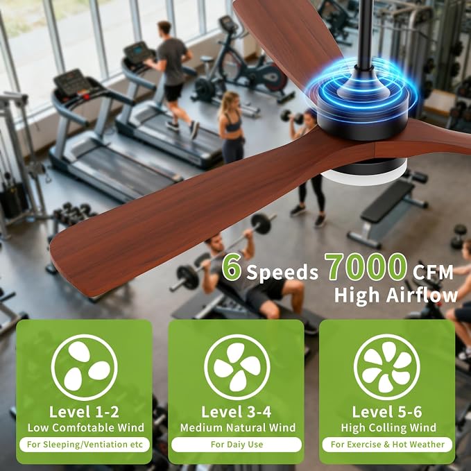 60 Inch Ceiling Fans with Lights and Remote Control, Walnut Ceiling Fan with Light for Bedroom, Living Room, Covered Outdoor, 6 Speeds Reversible Noiseless DC Motor, 3CCT, Dimmable LED Light