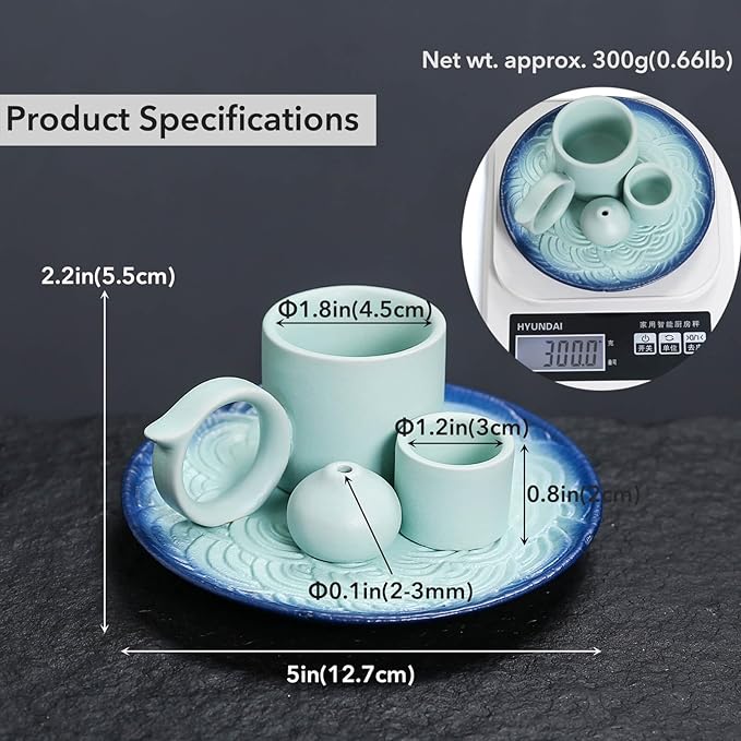 4 in 1 Ceramic Incense Burner Holder with Handle for Burning Sage, Palo Santo Stick, Joss Sticks, Candle in Your New House, Office, Yoga, Meditation Room (Sky Blue)