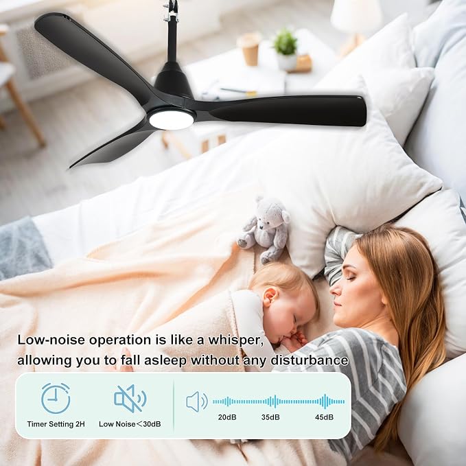 Depuley Plug-in Ceiling Fans for Patios: 42 Inch Outdoor Indoor Gazebo Fans with Lights with Remote & APP Control - 6 Speeds Reversible Black 3 Blades Fandelier Ceiling Fan Hanging Hook Type Fan