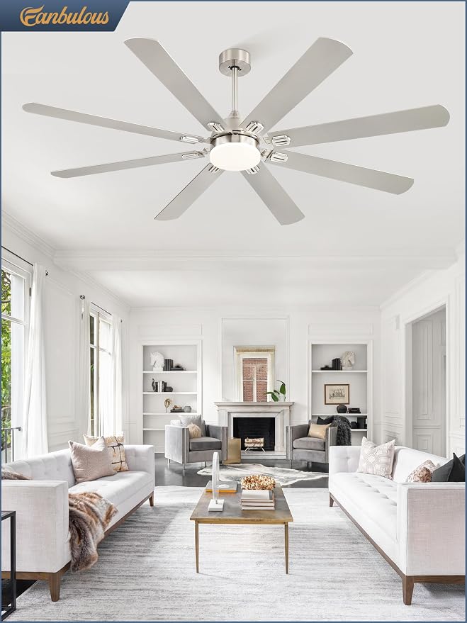 Fanbulous 72 Inch Ceiling Fans with Lights,Nickel Modern Ceiling Fan with Remote,Large Farmhouse Indoor & Outdoor Ceiling Fan with 8 Dual Finish Blades, Quiet DC Motor, Bright LED Light