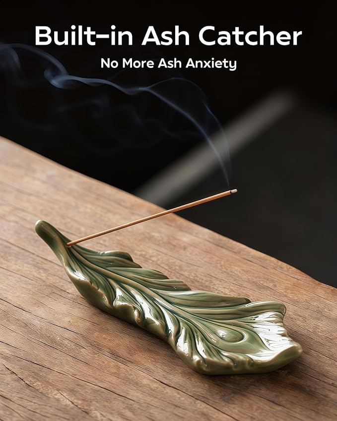 Phoenix Feather Incense Stick Holder with Ash Catcher - Handmade Ceramic Lucky Incense Burner for Meditation, Yoga, and Home Decor