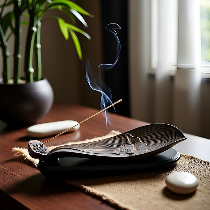 Incense Holder for Sticks Ceramics Lotus Incense Burner,Incense Stick Holder and Detachable Ash Catcher for Mom(Coffee color01, Large)