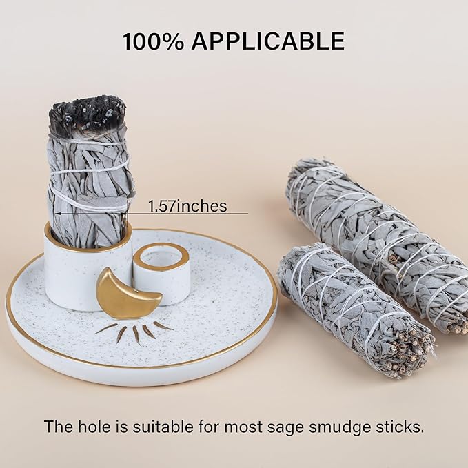 ZenBless Multifunction Incense and Candle Holder for Burning Sage, Palo Santo, Incense Sticks - 5.9" Ceramic Ash Catcher Tray for Meditation Room Home Decor Spritual Gifts (Gold)