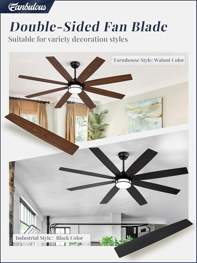 Fanbulous 65 Inch Ceiling Fans with Lights and Remote, Farmhouse Large Ceiling Fans, Black&Brown Modern Ceiling Fan with LED Light, Quiet DC Motor for Living Room, Bedroom, Kitchen, Indoor