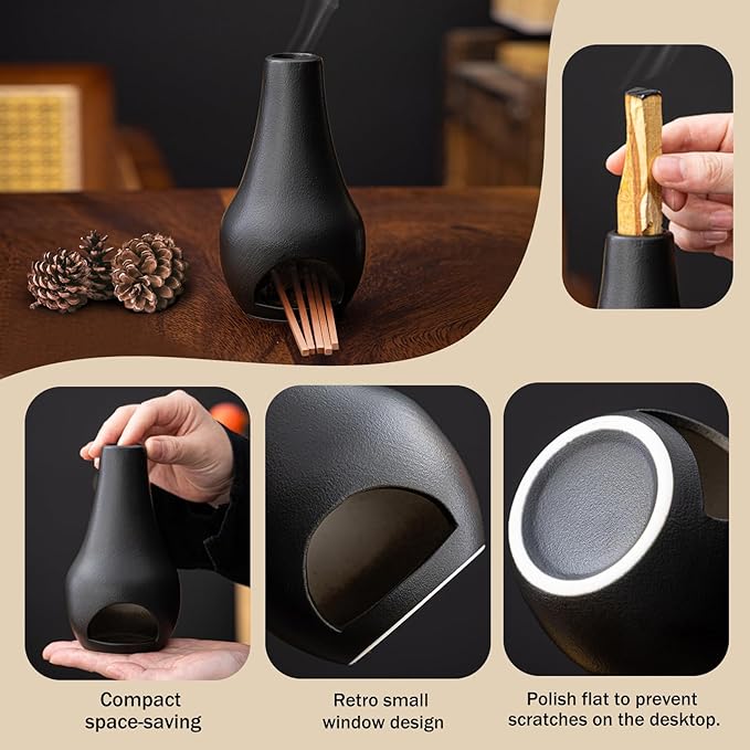 SAIBI Handmade Palo Santo Holder & Incense Cone Burner, Elegant Sage Smudging Accessory for Spiritual Rituals, Energy Cleansing, Meditation, Yoga & Aromatherapy, Thoughtful Gift (Drop)