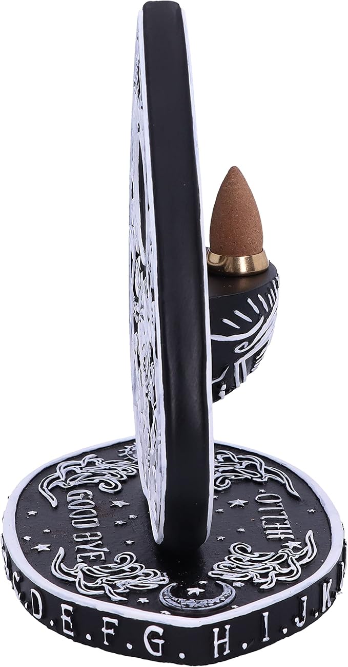 Nemesis Now Spirit Board Planchette Backflow Incense Burner 15cm, Resin, Black, Spirit Board Incense Holder, Black and White Spirit Board Design, Cast in Resin, Hand-Painted, Holds Incense Stick