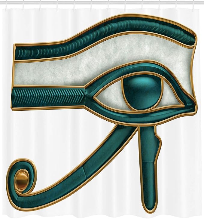 Ambesonne Egyptian Print Shower Curtain, Eye Pattern Egyptian of Protection Image, Cloth Fabric Bathroom Decor Set with Hooks, 69" W x 75" L, Yellow Emerald