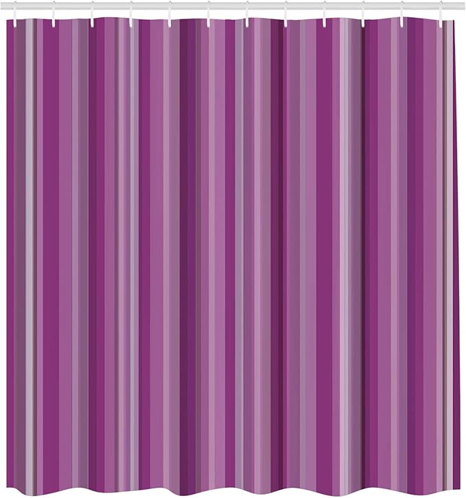 Ambesonne Stripes Shower Curtain, Abstract Ocean Inspired Palette Lines Geometrical Image Illustration, Cloth Fabric Bathroom Decor Set with Hooks, 84" Long Extra, Pale Fuchsia