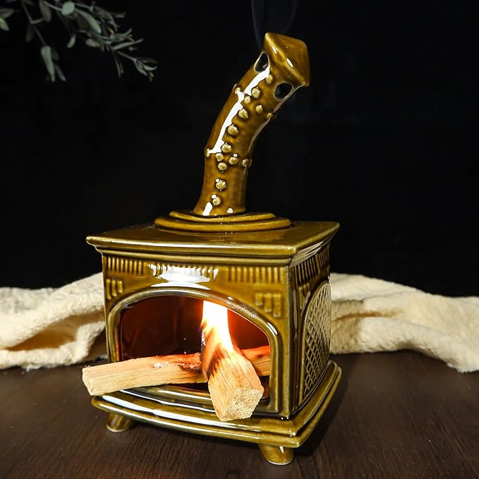 MOUGIGI Handcrafted Dark Green Ceramic Palo Santo Holder & Incense Burner - Compact Meditation Accessory for Burning of Palo Santo Sticks & Cones - Zen-Inspired Home Decor Gift for Energy Cleansing