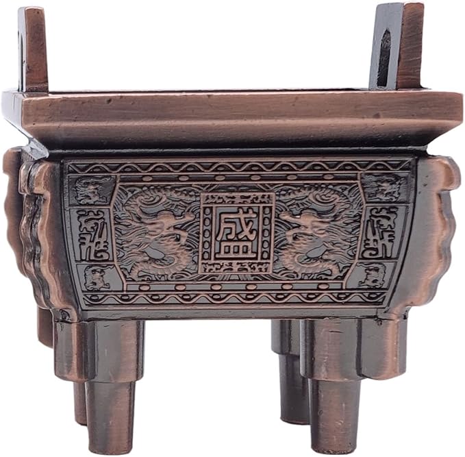 TrendBox Model B - Mini Vintage Design Ding Sheng Bronze Tripod Incense Cone Coil Stick Burner Holder Ash Catcher Chinese Traditional Style Buddhist Washable