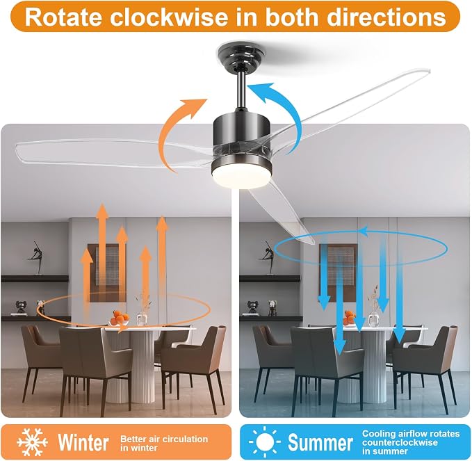 OKELI 52" Smart Ceiling Fan with Light, WiFi Enabled for Alexa & App Control, Reversible Black Modern Ceiling Fan with Dimmable LED Light and Remote, Clear Blades for Living Room Bedroom