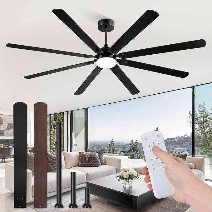 Fanbulous 84 Inch Ceiling Fans with Lights, Black Modern Ceiling Fan with Remote,Large Farmhouse Indoor & Outdoor Ceiling Fan with 8 Dual Finish Blades, Quiet DC Motor, Bright LED Light