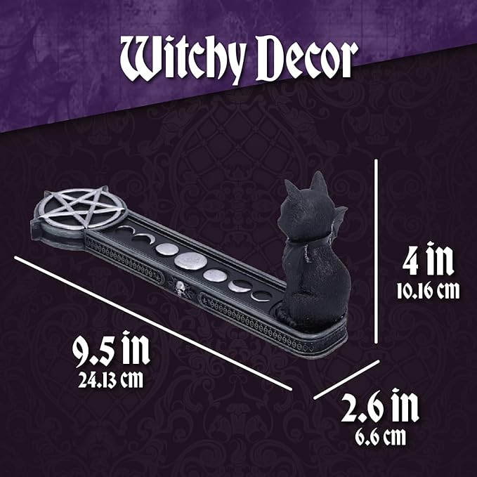 Nemesis Now Malpuss Vampire Cat Incense Burner, Hand-Painted Resin Gothic Decor Featuring Bat Wings and Pentagram Symbol, 24cm