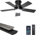 Ohniyou Ceiling Fans with Lights, 32 Inch Low Profile Ceiling Fan with Light and Remote/APP Control, Flush Mount, Dimmable, Quiet DC Motor, Black Small Indoor Ceiling Fan for Bedroom, Kitchen