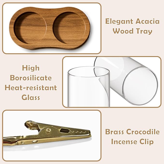 2 in 1 Incense Holder for Sticks with Glass Ash Catcher, Anti-Ash Flying Upside Down Insence Stick Burner, Modern Vertical Inscents-Sticks Holder for Yoga Spa Meditation Home Decor