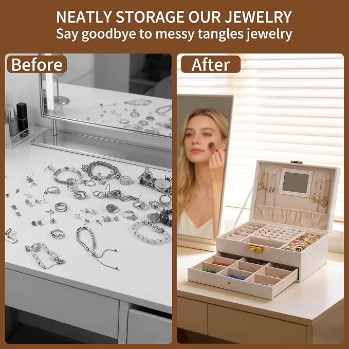 coobest Jewelry Box, 2 Layer Jewelry Organizer with Velvet Earring Organizer, Jewelry Holder Organizer Travel, White Jewelry Boxes for Women, Jewelry Boxes & Organizers for Girls