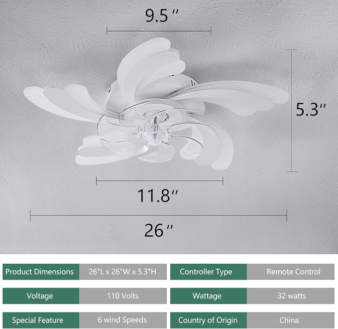 Low Profile Ceiling Fan with Remote & APP Control, Quiet Motor & Dimmable LED Light, White Flush Mount Ceiling Fan for Bedroom (6-Speed Timer)