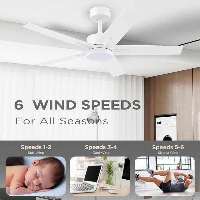 Ceiling Fan 42'' with Light: Matte White Fans with Remote Control - Quiet Reversible DC Motor - Light Memory Function & 3CCT Dimmable for Dining Room Bedroom
