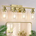 Indoi 4-Light Bathroom Light Fixtures, Brass Modern Vanity Lights with Clear Glass Shades, Bathroom Wall Lamp for Mirror Living Room Cabinet Bedroom Porch