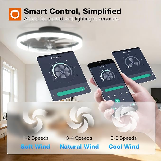 addlon Ceiling Fans with Lights and Remote, 20'' Low Profile Ceiling Fans, 3000-6000K Dimmable Modern Flush Mount LED Fan Light, Fandelier Ceiling Fan for Bedroom, Kitchen, Living Room