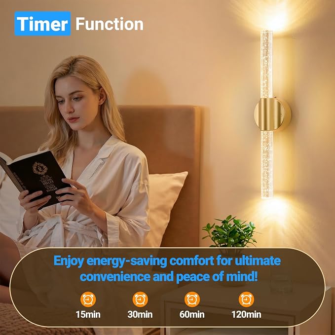 Peel and Stick on Gold Battery Operated Wall Sconces Set of 2, Rechargeable Magnetic Linear Wall Lights for Bedroom, Wireless Sconces with Remote&Touch Control, 3CCT&Dimmable Wall Lamp for Living Room