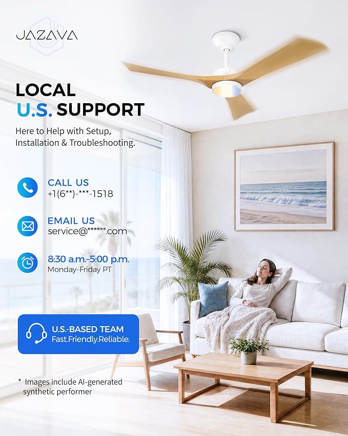 52" Ceiling Fan with Light & Remote, White, ZCCF08WY-52 | White finish, remote, 6 speeds, 3CCT dimmable LED and quiet reversible DC motor for living rooms and covered patios