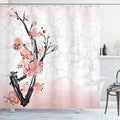 Ambesonne Floral Shower Curtain, Japanese Cherry Blossom Sakura Tree Branch Soft Pastel Watercolor Print, Cloth Fabric Bathroom Decor Set with Hooks, 69" W x 70" L, Pink Coral