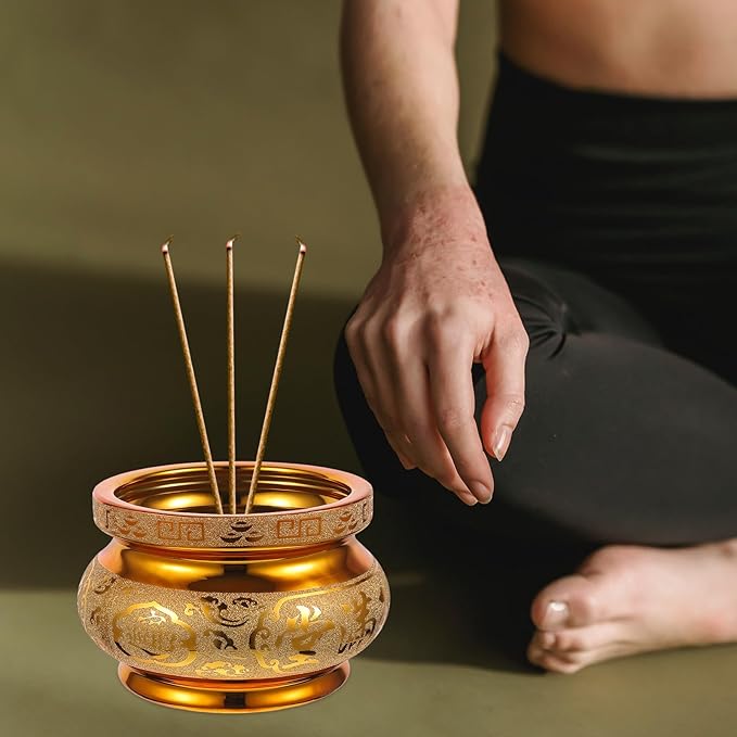 Yardwe Ceramic Incense Burner 6 Inch Golden Incense Holder Bowl Feng Shui Censer for Home Decor Spiritual Offerings
