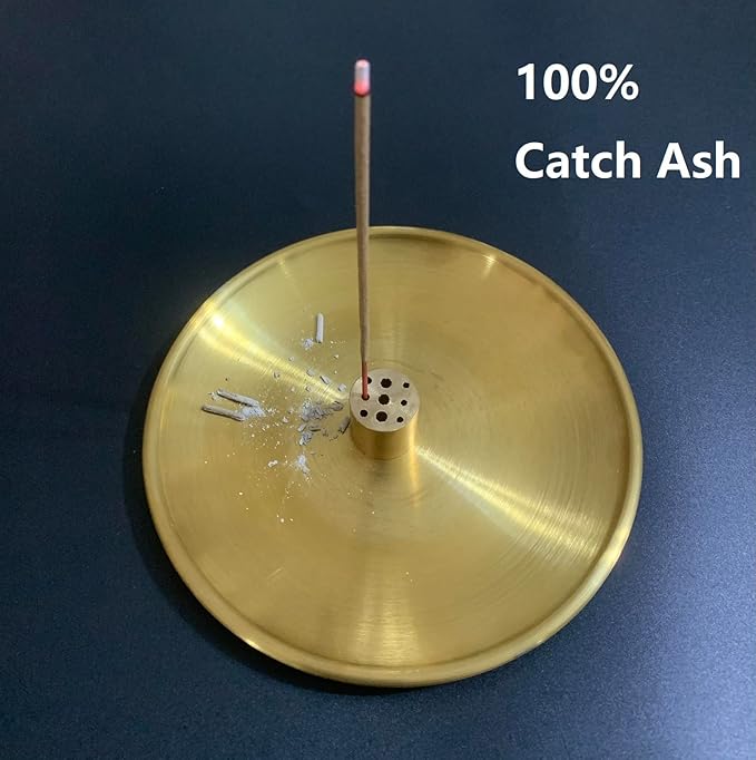 Multiple Function Incense Burner for Burning Palo Santo,Sage, Handcrafted Moon Surface Concrete Burner,Brass Incense Sticks & Cones Holder Steel Ash Catcher Yoga Meditation Gift Home Decor