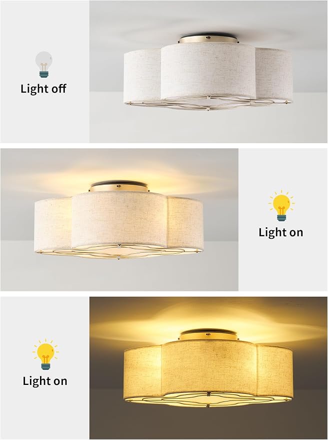 Boho Ceiling Fans with Lights, 20" Low Profile Ceiling Fan with Light Remote Control, Bladeless Flush Mount with 6 Speeds for Bedroom, Nursery, Living Room.