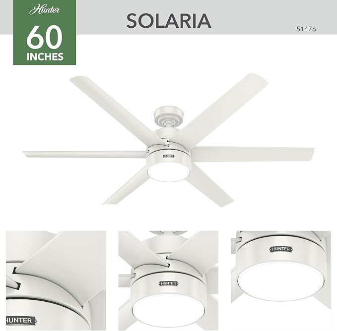 Hunter Solaria, Outdoor or Indoor, Ceiling Fan, Quiet, 60 inch, Fresh White