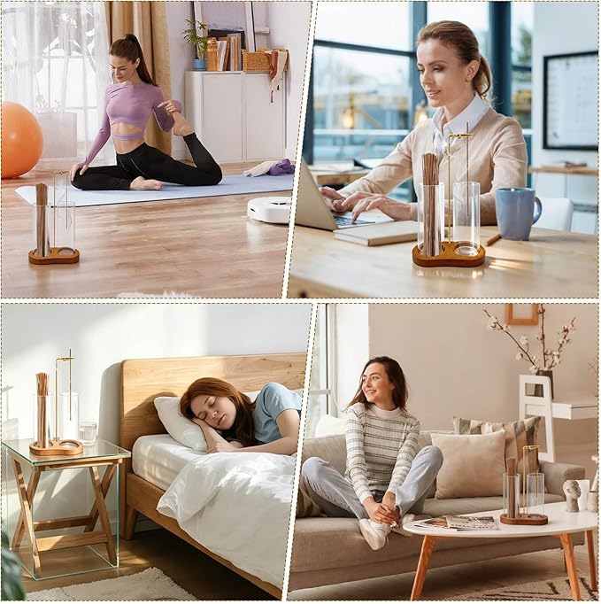2-in-1 Incense Holder for Sticks: Incense Burner with Ash Catcher for Home Room House Office Apartment Decor - Wooden Decorations Accessories for Meditation Yoga Spa
