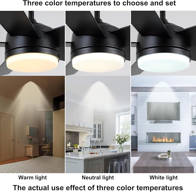 YUHAO 52 Inch Black Ceiling Fan with Light and Remote Control.Noiseless,Dimmable,3CCT,6 Speeds Reversible, DC Ceiling Fans for Indoor or Covered Outdoor Use.ETL Listed
