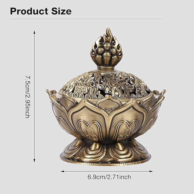 Incense Holder, Vintage Style Backflow Smoke Censer Incense Burner Stick Cone Holder for Home Decoration(Bronze) 2.95 x 2.71inch