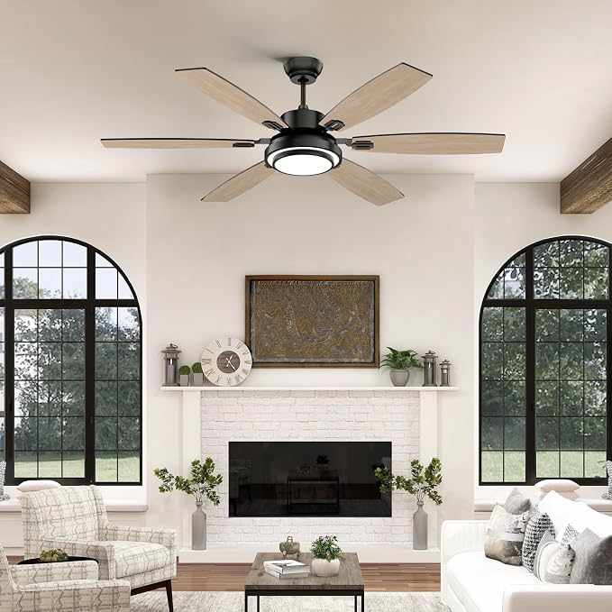 Fanbliss 60 Inch Black Large Ceiling Fans with Lights and Remote Control for Living Room, Modern Ceiling Fan with Quiet Reversible DC Motor, Ceiling Fan Lights for Garage, Patio, Indoor and Outdoor