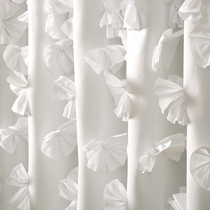Lush Decor Riley Shower Curtain, 72" W x 72" L, White - Bathroom Curtain - Coquette Decor - Bow Shower Curtains - Cottage Core - Fabric Shower Curtains