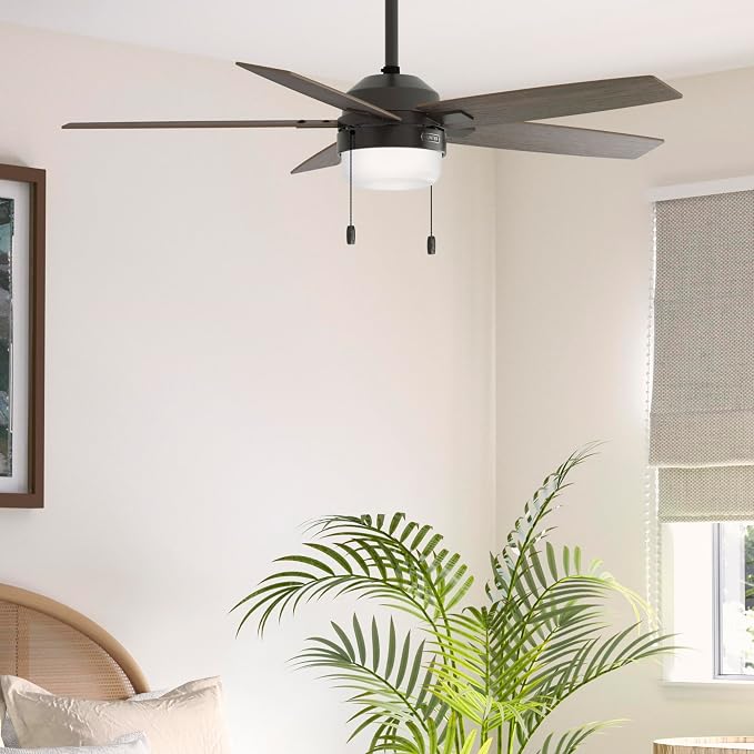 Hunter 52" Anisten Indoor Ceiling Fan, LED Light, Pull Chain, Noble Bronze | WhisperWind whisper-quiet motor, DuraLight lens, and 3" downrod support bedrooms, offices, and great rooms year-round.