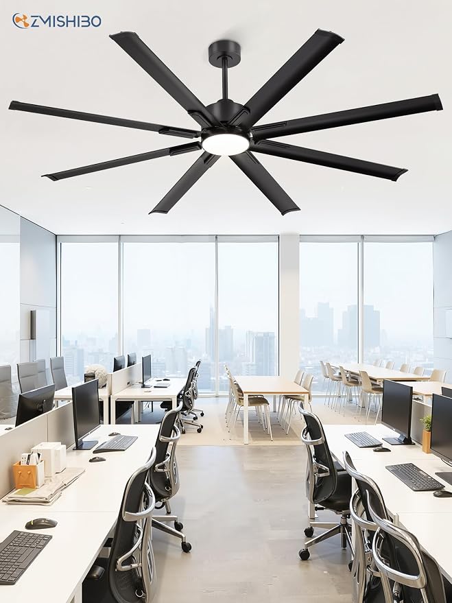 ZMISHIBO 72" Large Ceiling Fan with Lights, 8 Aluminum Reverisble Blades, Industrial Ceiling Fans with 3CCT, Quiet DC Motor, 6-Speed Remote, Indoor/Outdoor Ceiling Fans for Patios/Garage/Porch, Black