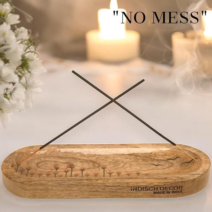 Rustic Wooden Incense Burner Holder - Handcrafted Mango Wood Insence Tray, Incense Burner/Incense Holder/Ash Catcher 12" Heat Resistant - Perfect for Meditation, Yoga & Aromatherapy (Brown)