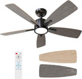 TALOYA 42 Inch Ceiling Fans with Lights Led Remote Control Low Profile Flush Mount for Bedroom Home Outdoor Patio Living Room,3 Color Temperatures,Dimmable,DC Motor,Reversible,5 Blades,Black Walnut