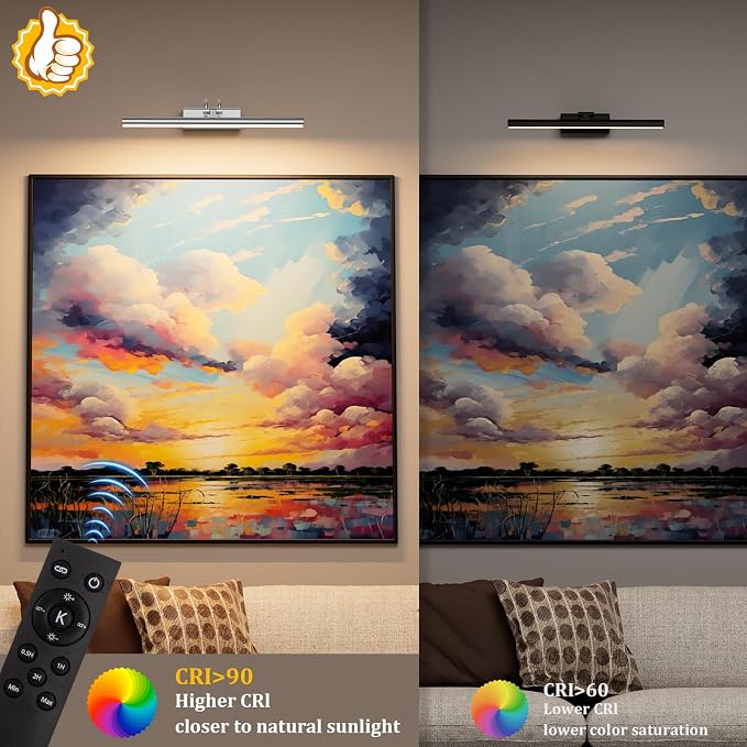 Picture Light for Wall, Platinum Silver, Battery Operated